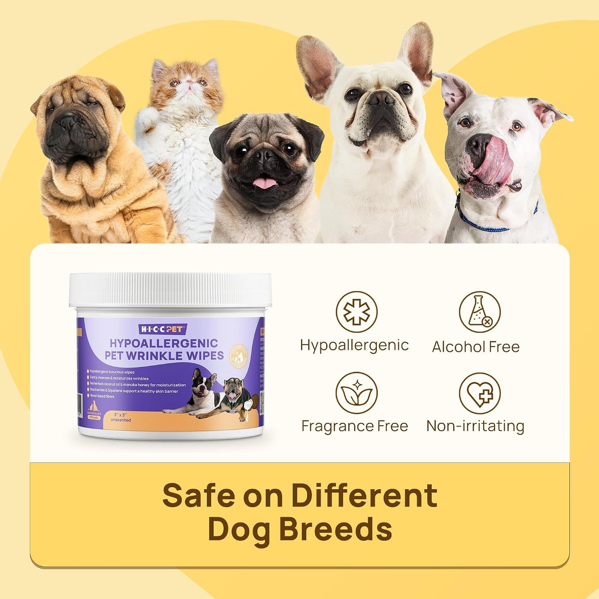 HICC PET wrinkle wipes for French Bulldogs and Pugs facial care
