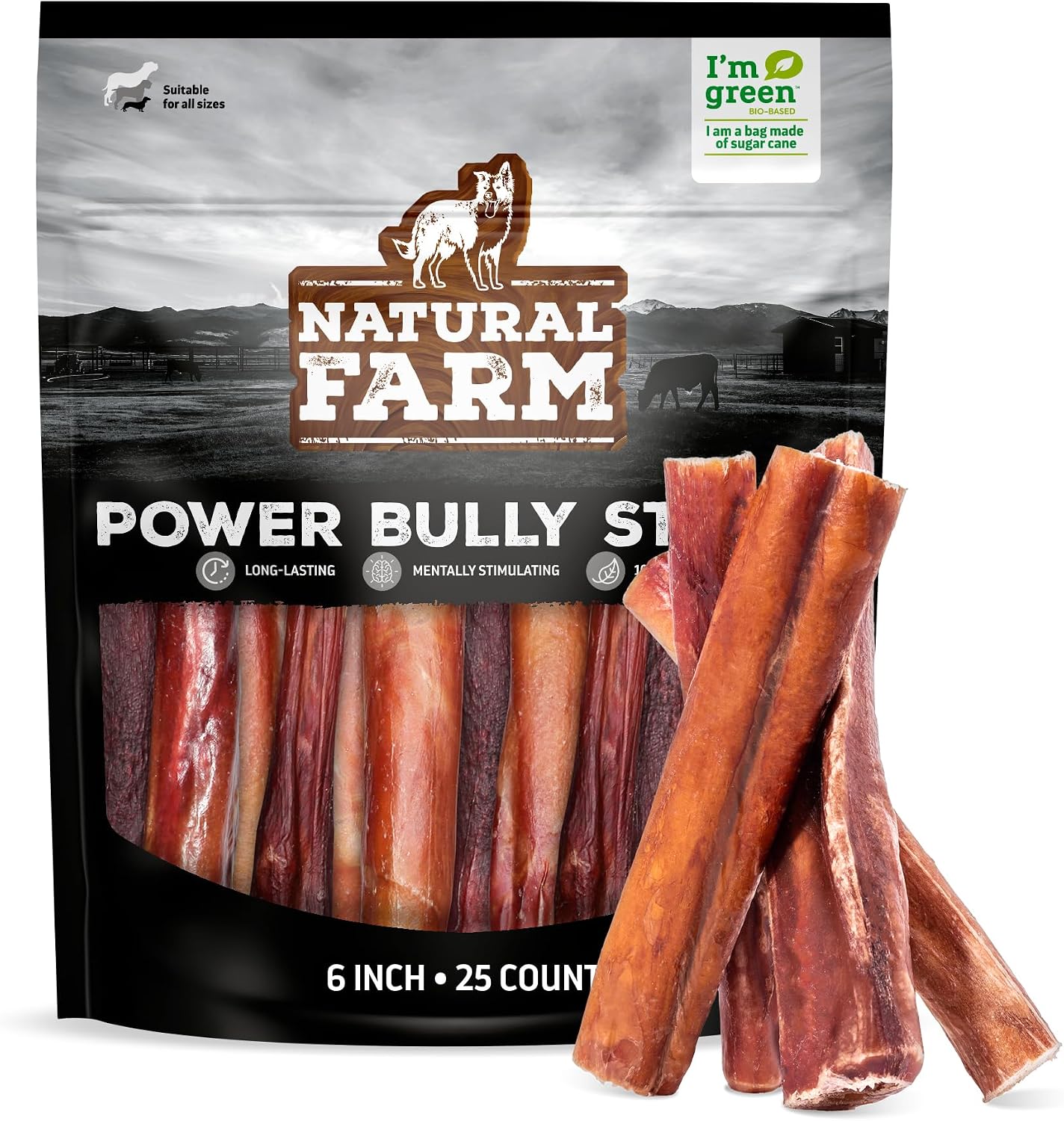 Natural Farm Power Bully Sticks Dog Chews (6", 5-Pack), 2-in-1 Power Chews: Premium Beef Cheek Wrapped in Beef Pizzle, Long-Lasting, Great Dog Dental Treats Fro Small, Medium & Large Dogs - Image 15