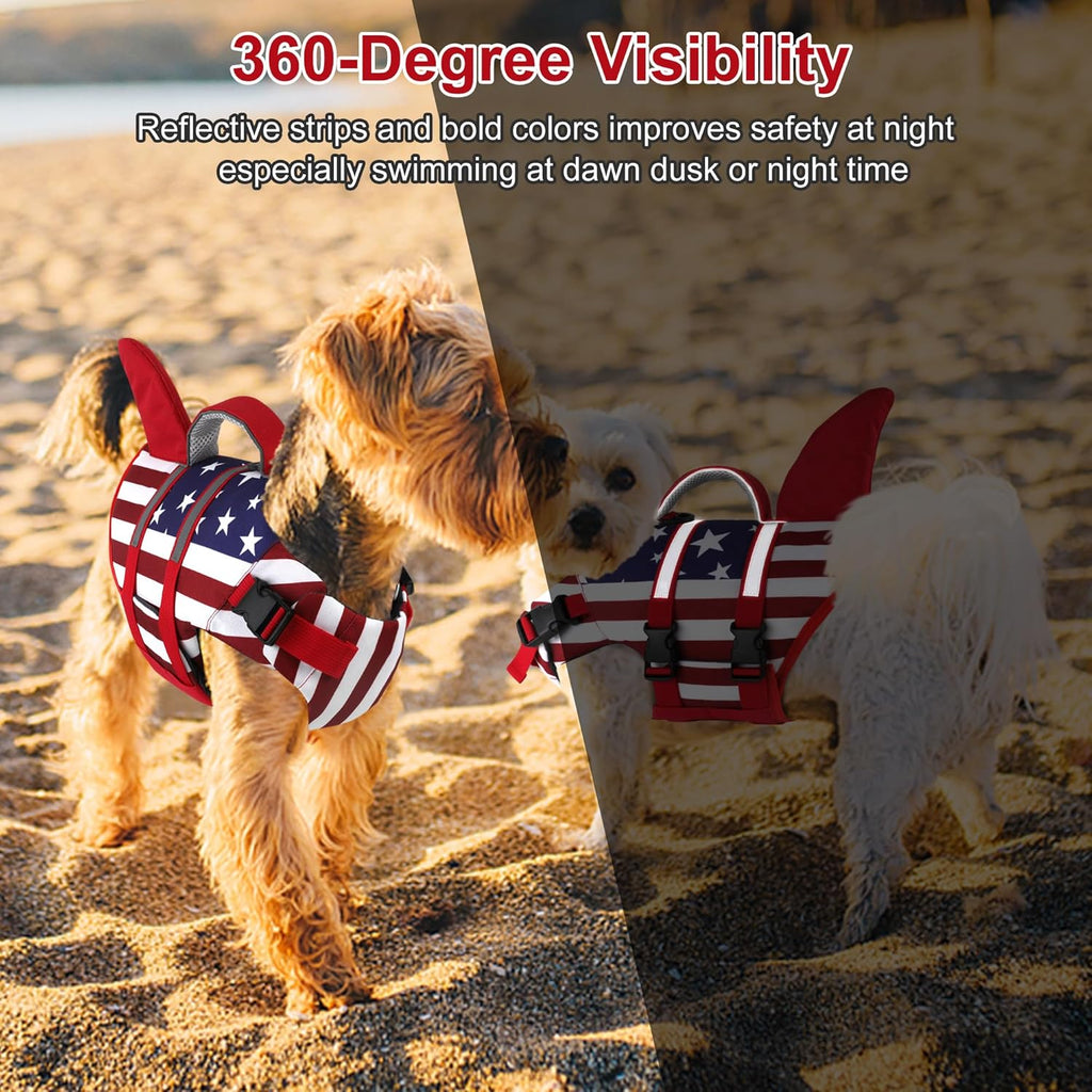 Dogcheer premium imported dog swim jacket size Large laid flat showing high density foam interior.