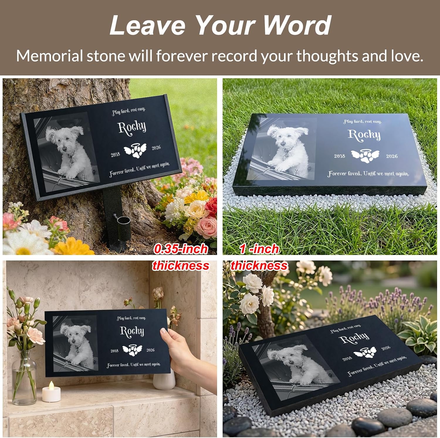 Waterproof testing demonstrating the weather resistant properties of the engraved pet tombstone.