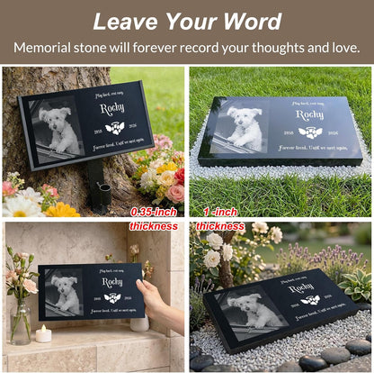 Waterproof testing demonstrating the weather resistant properties of the engraved pet tombstone.