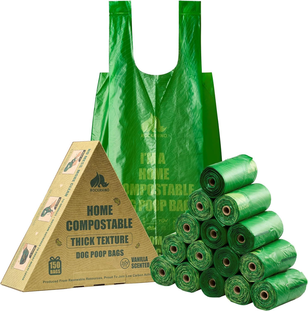 Ultra Thick & Deep RockRhino Dog Poop Bags for Large & XL Breeds | 4-Layer Interlocked Bottom | 100% Home Compostable, 0% Plastic | Vanilla-Scented | 60 Bags, Easy Open Tie Handles, Not for Scooper - Image 10