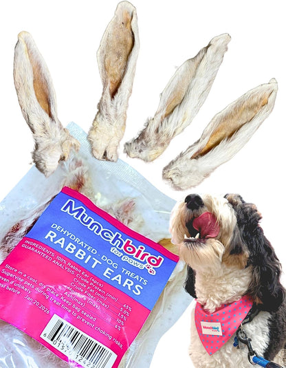 Munchbird Dehydrated Rabbit Ears 100g (3.5 oz) 12-15 pcs for Dogs, European Furry Rabbit Ear Natural Fiber for Pets, Rawhide Free Alternative to Pig Ears Dog Treats, Ear Size Varies - Image 9