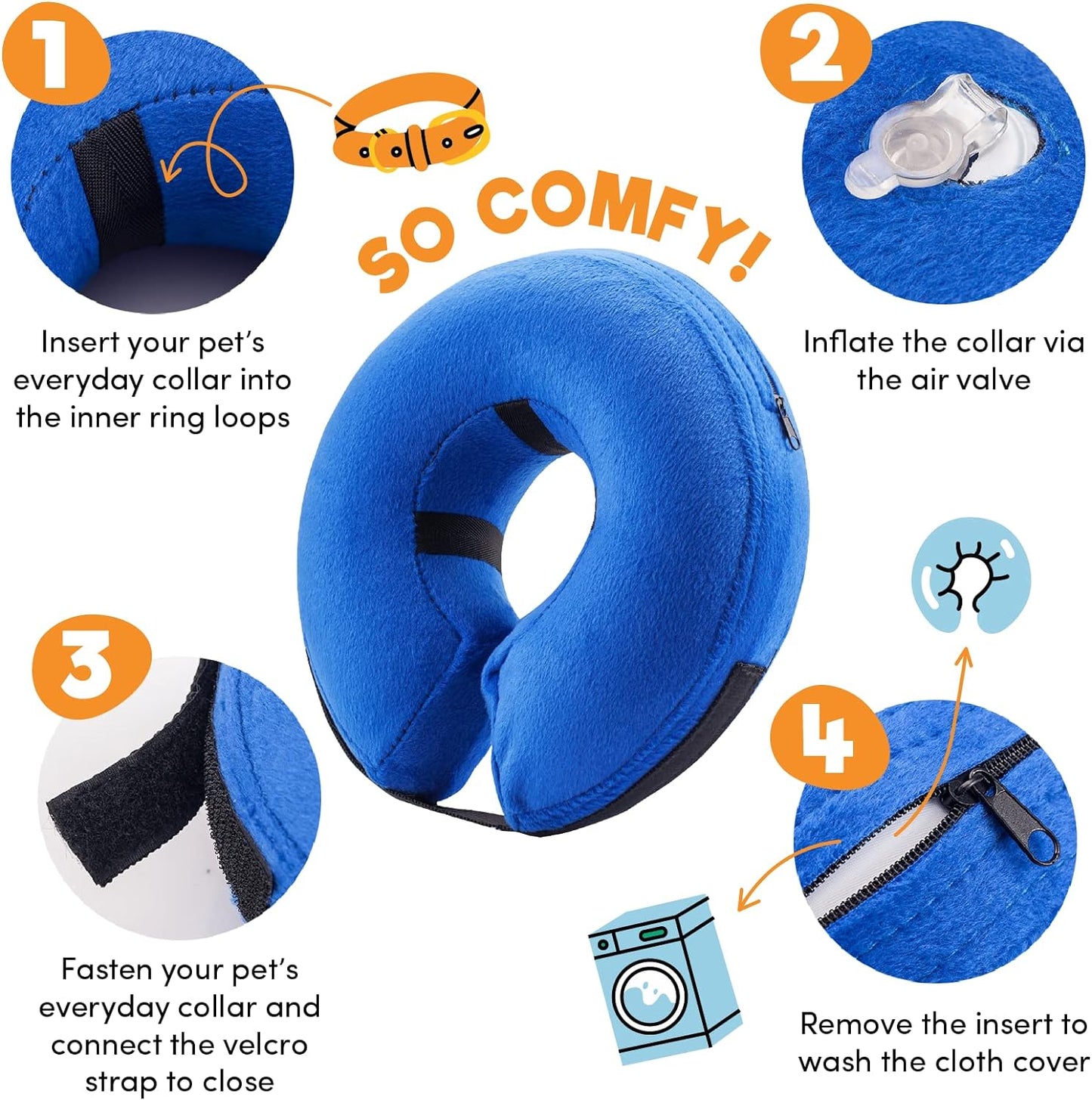 Bencmate soft pet recovery e collar large size blue variant on a dog