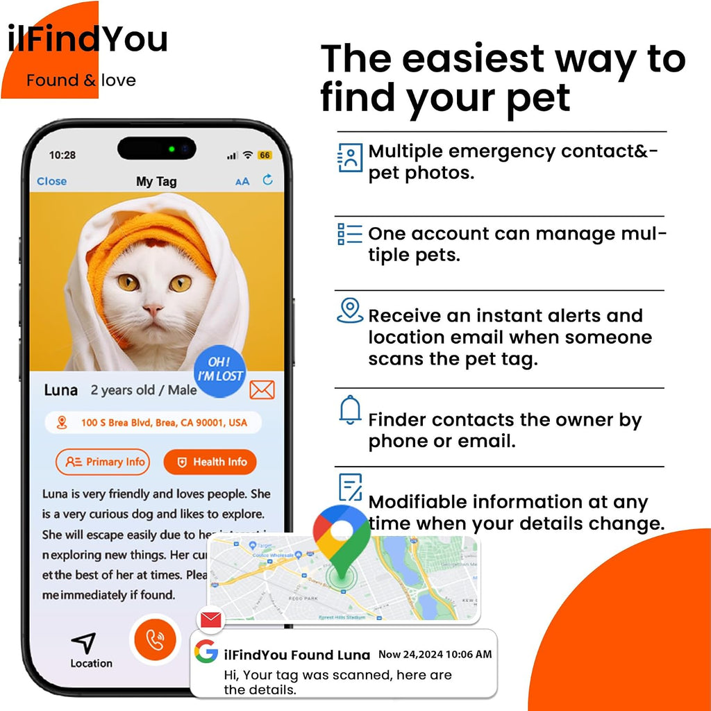 Waterproof emergency contact pet ID tag by ILFINDYOU.