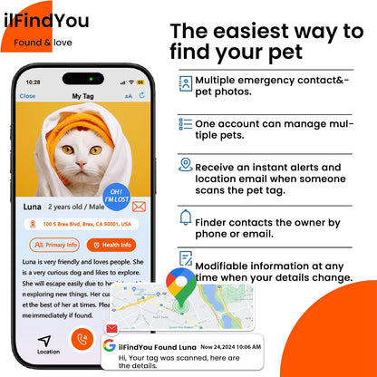 Waterproof emergency contact pet ID tag by ILFINDYOU.