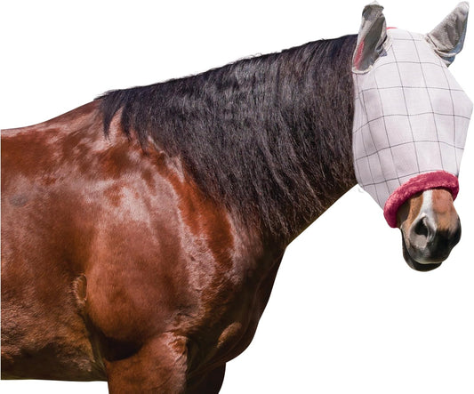 Farnam SuperMask II Horse Fly Mask WITH EARS, Extended Coverage Equine Fly Protection, Protects Eyes from Insects, Debris & UV, Adjustable Throat Latch, Plush Fleece Trim, Average Size - Image 1