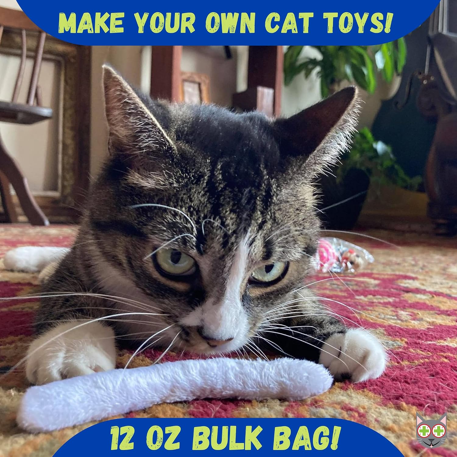 Heavy duty resealable bulk bag packaging of Smokey's Stash catnip showing no stems or seeds