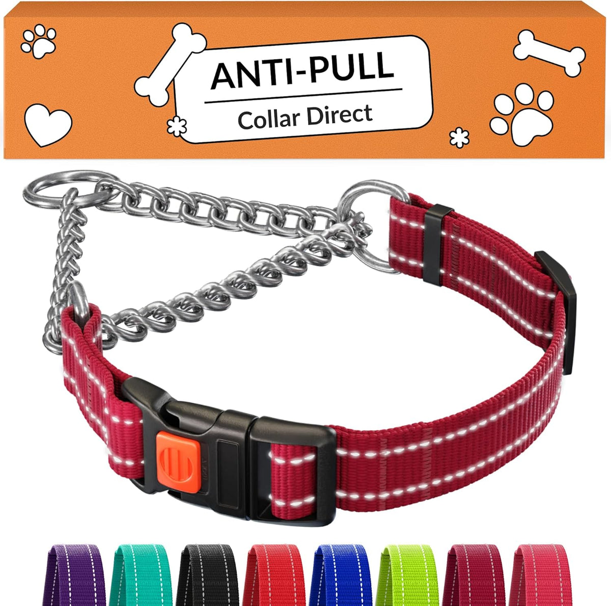 CollarDirect Martingale Dog Collar Heavy Duty Nylon Slip Collars for Small Medium Large Dogs [Stainless Steel Chain and Quick Release Buckle, Reflective, Pink, L, 17"-22"] - Image 13