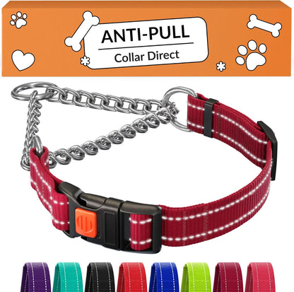 CollarDirect Martingale Dog Collar Heavy Duty Nylon Slip Collars for Small Medium Large Dogs [Stainless Steel Chain and Quick Release Buckle, Reflective, Pink, L, 17"-22"] - Image 13