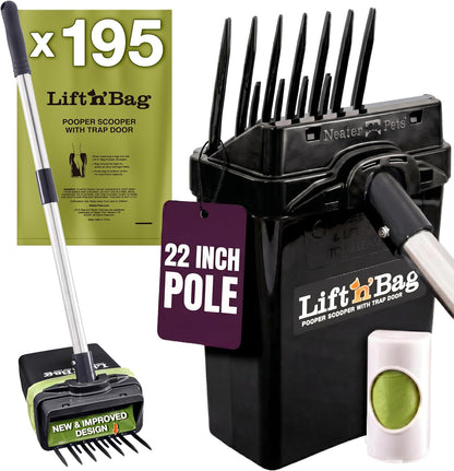 Neater Pet Brands Lift N' Bag 2.0 Dog Pooper Scooper with Bag Attachment & 22" Pole for Small to Large Dogs, New & Improved Design, 15 Refill Bags, Heavy Duty Dog Poop Scooper for Yard, One-Hand Use - Image 13