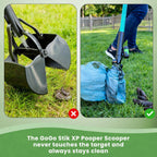 GoGo Stik long handle dog waste picker tool showing bag attachment mechanism