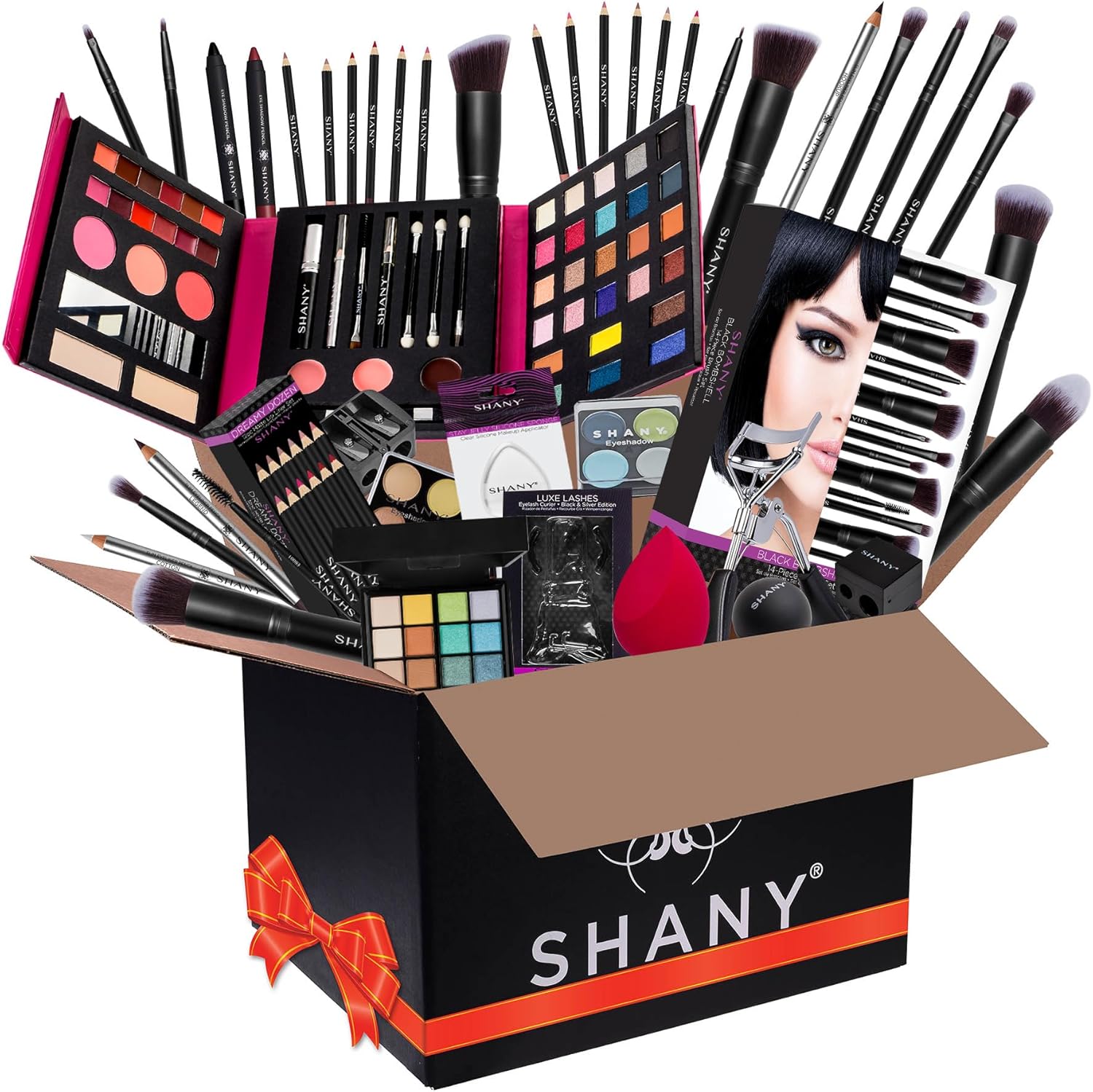 SHANY Cosmetics Gift Surprise All In One Makeup Bundle front view showing the signature holiday gift packaging.