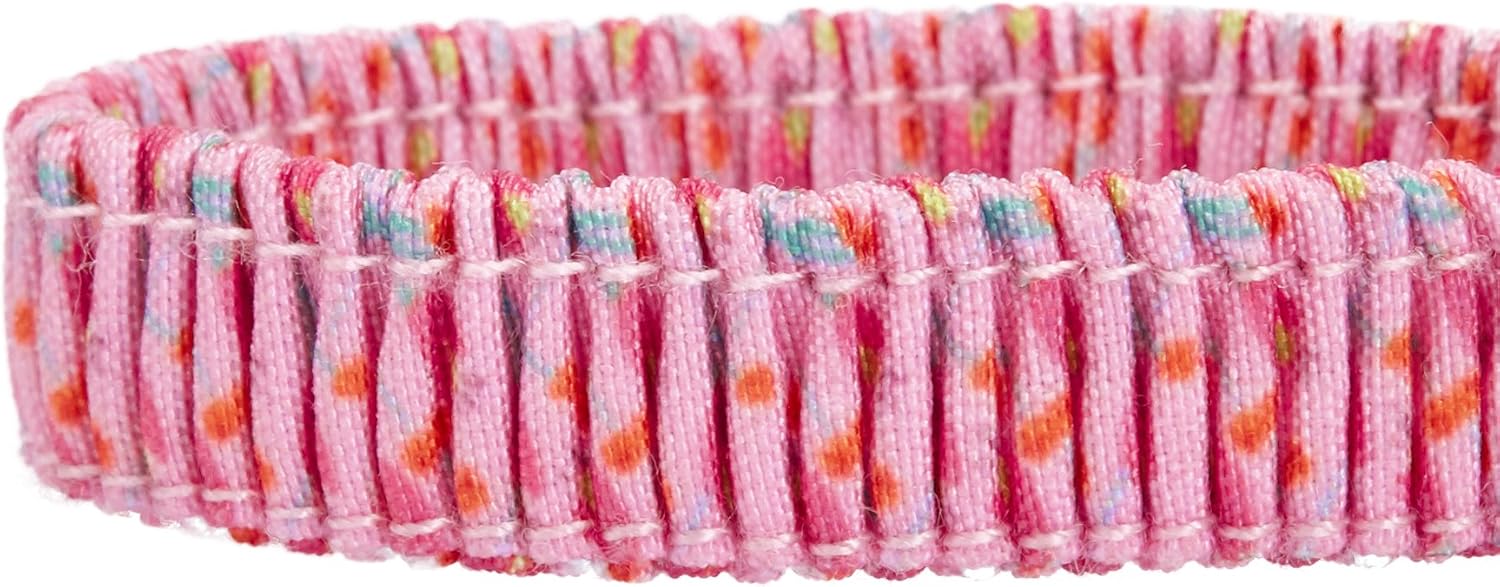 Close up of pink tulip floral pattern on cat collar