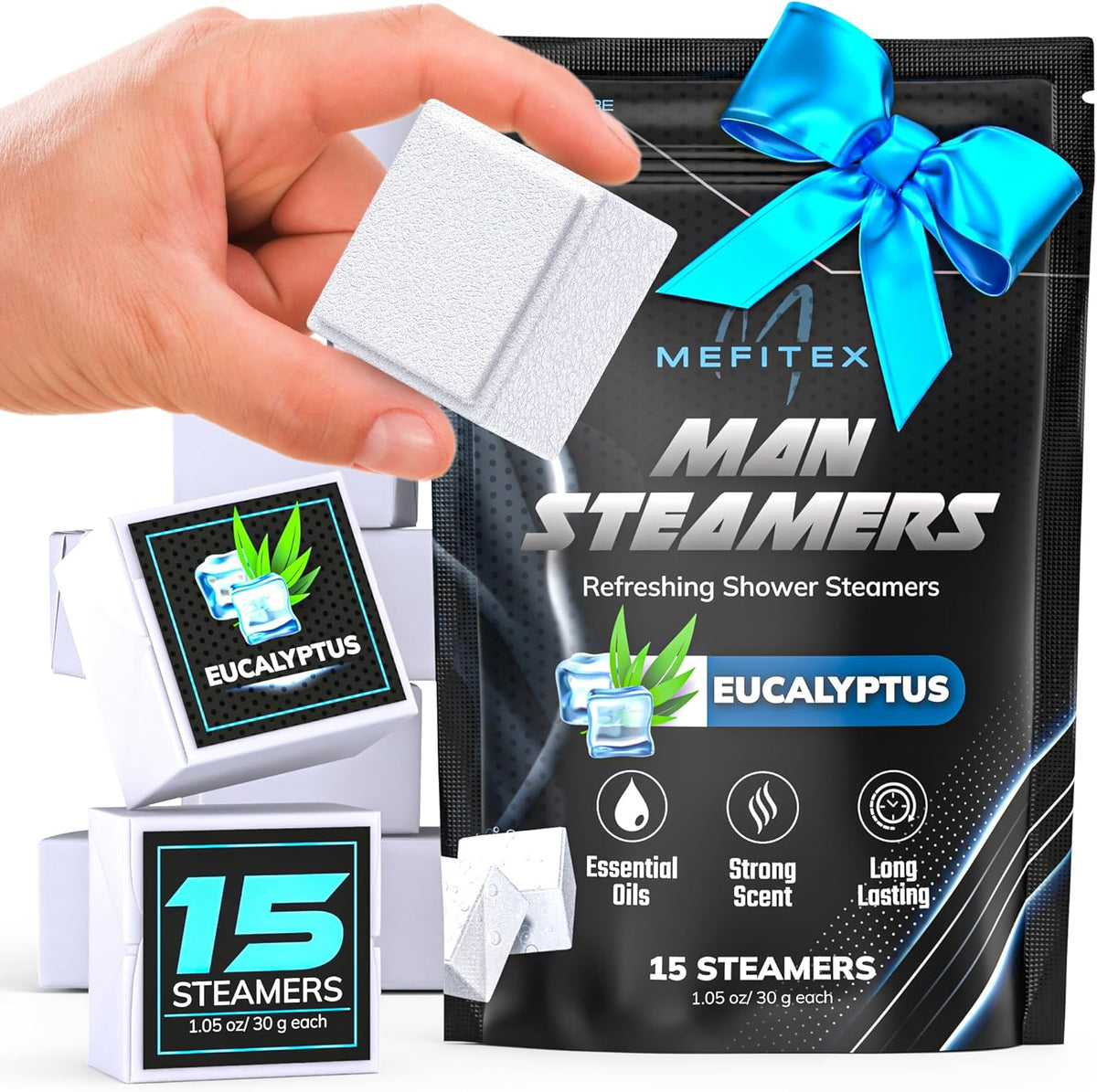 Mefitex shower steamers for men front view packaging