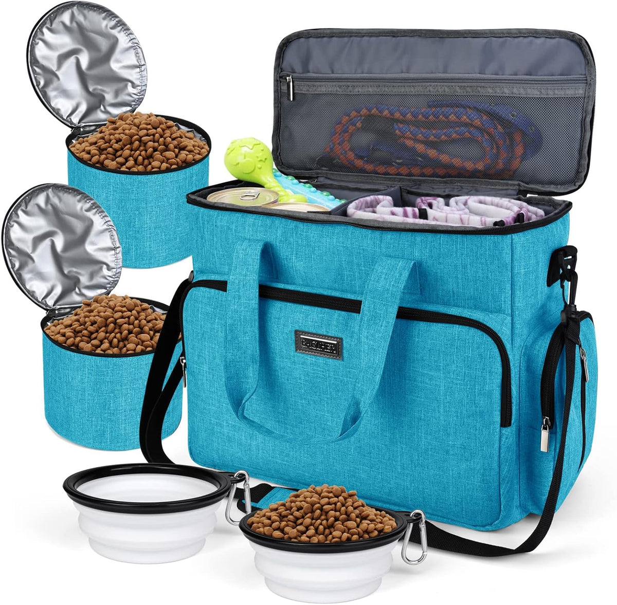 BAGLHER Dog Travel Bag, Pet Travel Bag (ALL Pet Travel Supplies), With 2 Pet Food Containers and 2 Collapsible Silicone Bowls; Essential Kits for Pet Travel Grey - Image 15