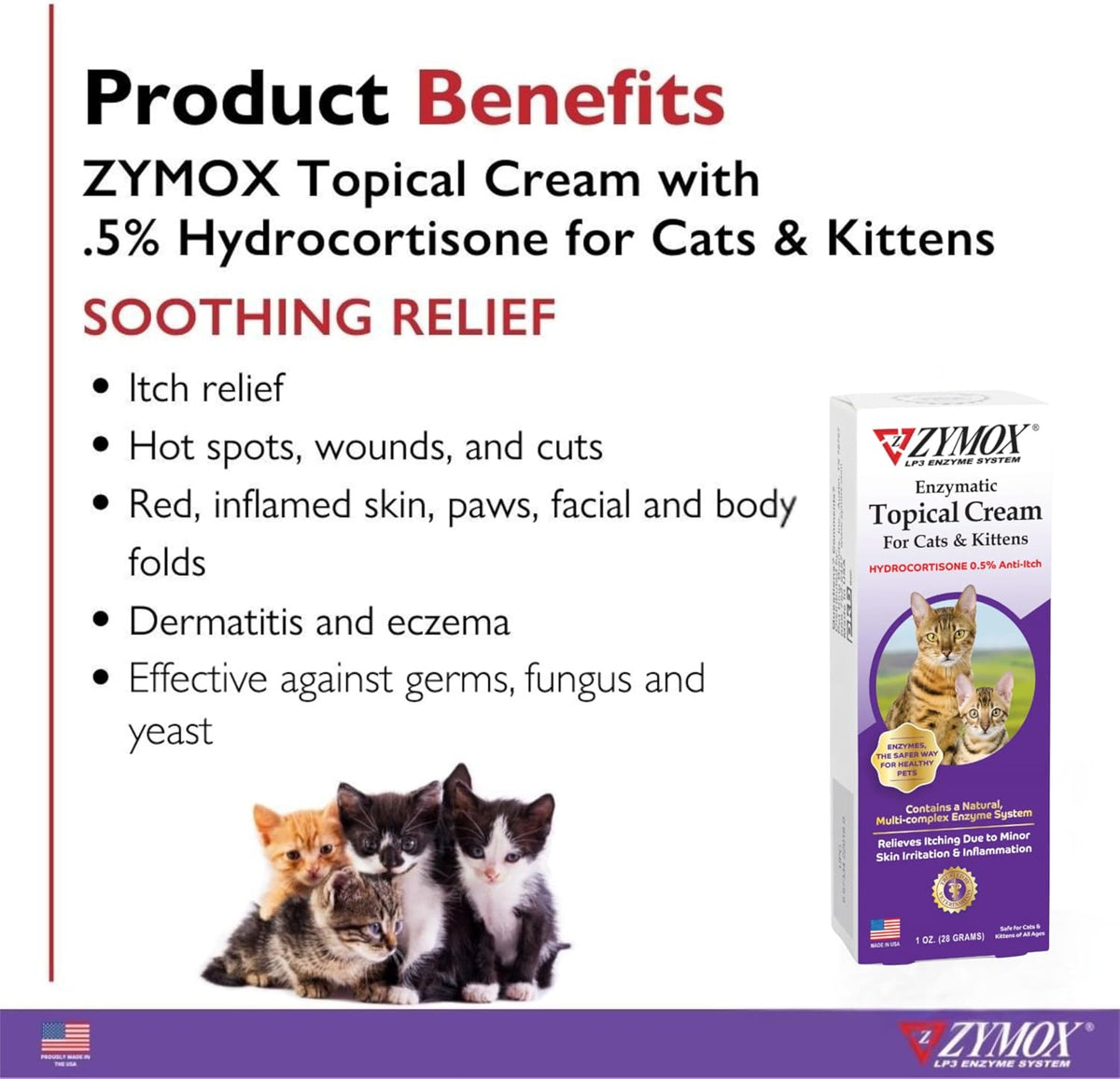 Zymox 0.5 percent hydrocortisone cat cream tube on white background