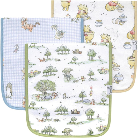 Copper Pearl baby burp cloth 3 pack front view showing premium cotton printed patterns.
