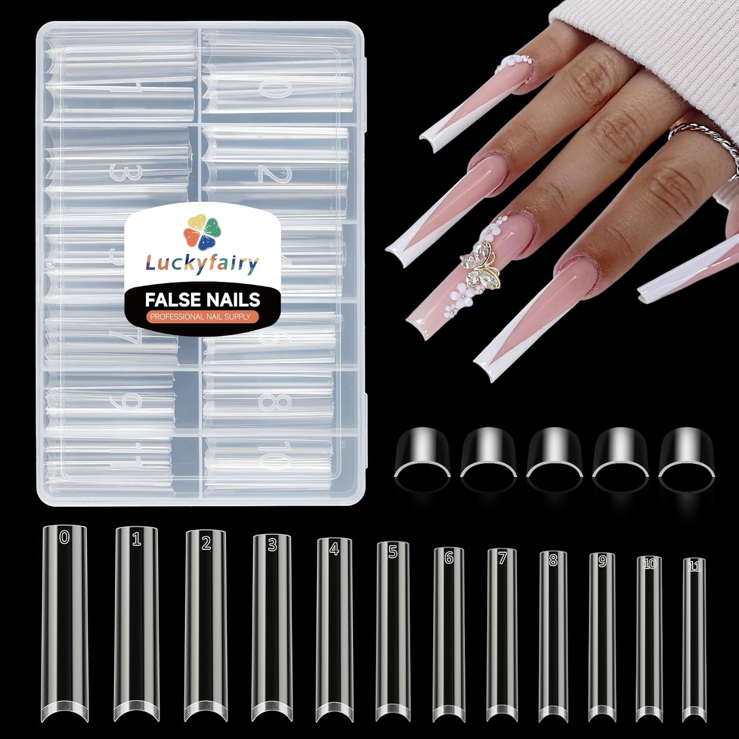 Luckyfairy 3XL No C Curve Square Acrylic Nail Tips for extra long straight nail extensions gel nail tips
