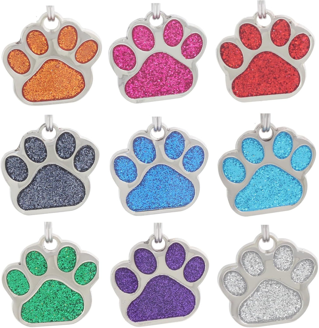 Io Tags personalized glitter paw pet identification tag front view sparkly dog name charm