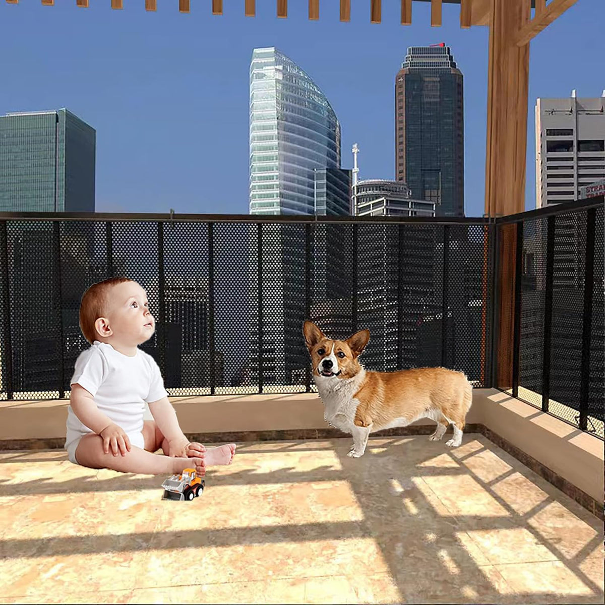 Jumxsrle cat balcony rail net installed on a residential terrace