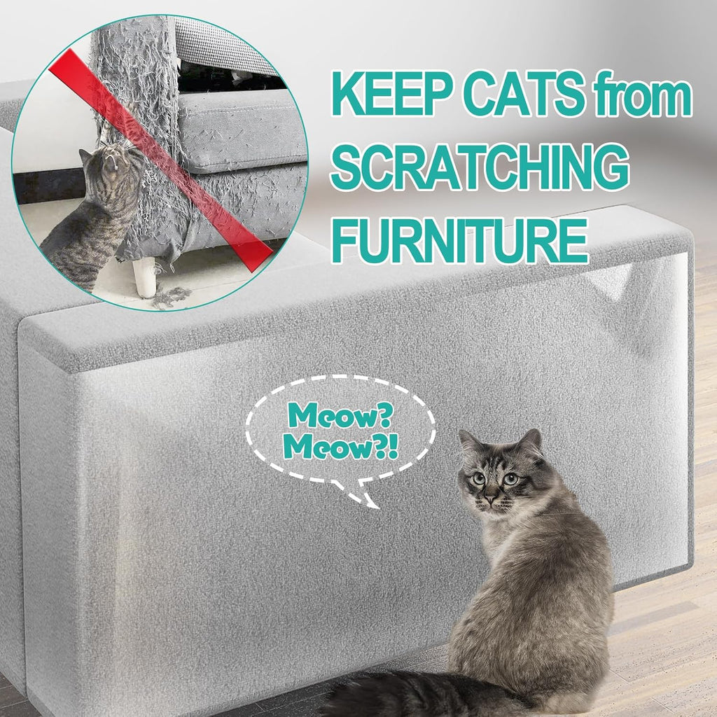Close up of transparent furniture protector applied to sofa corner