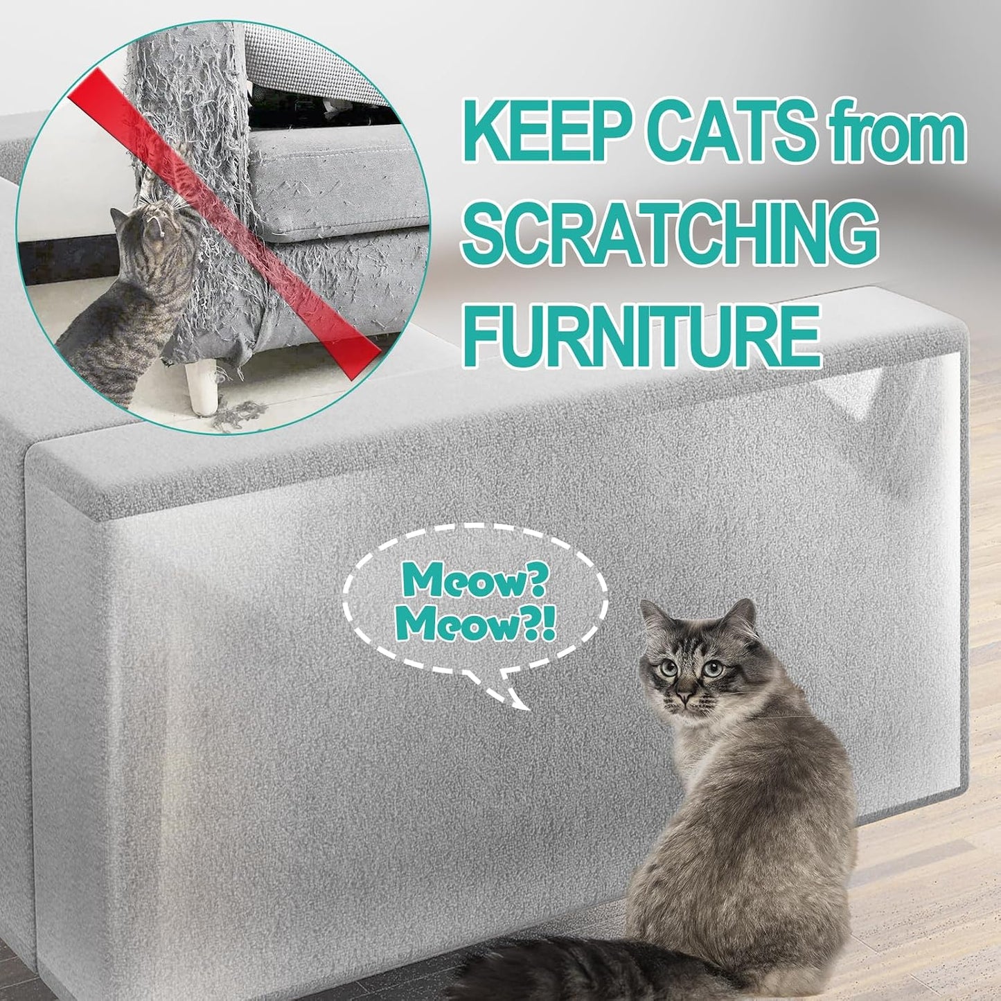 Close up of transparent furniture protector applied to sofa corner