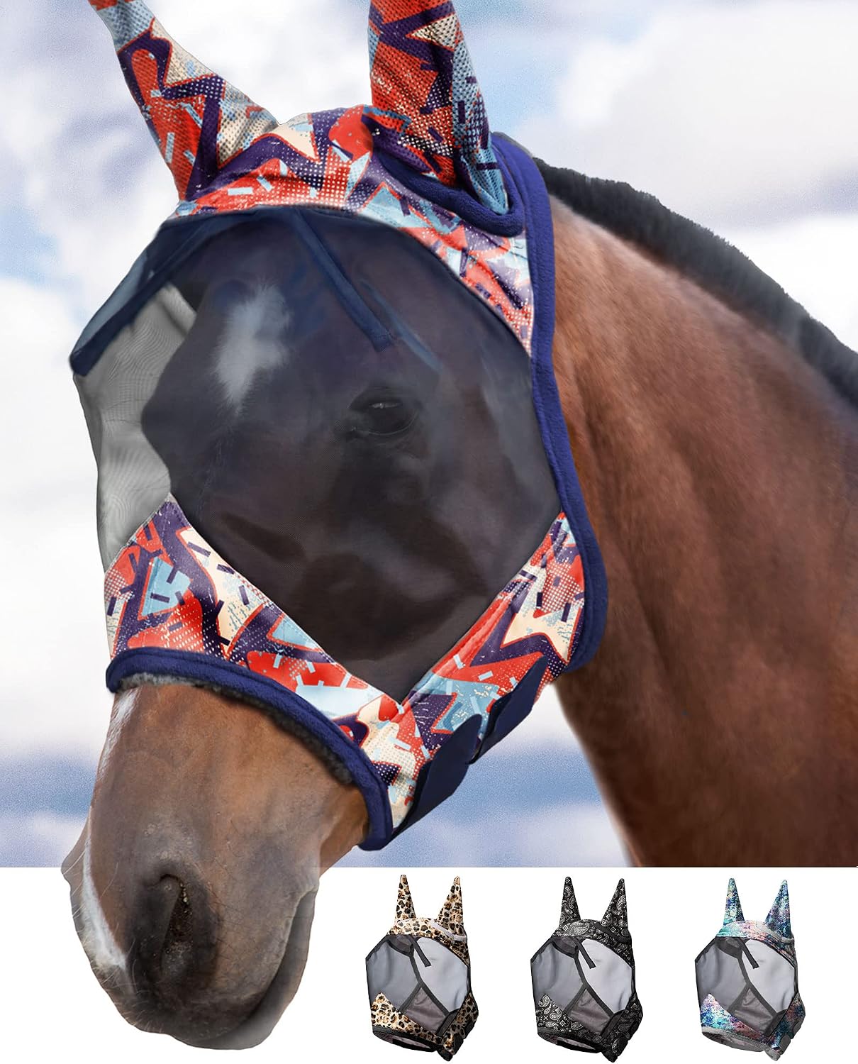 Harrison Howard LumiVista Horse Fly Mask Standard with Ears UV Protection for Horse Dream Star L Full Size - Image 11
