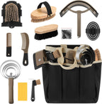 Abbylike 12 Piece Horse Grooming Kit with Organizer Tote Bag Brush Sets for Derby Day Show Horses Professional Tools for Care & Massage(Khaki and Green) - Image 10
