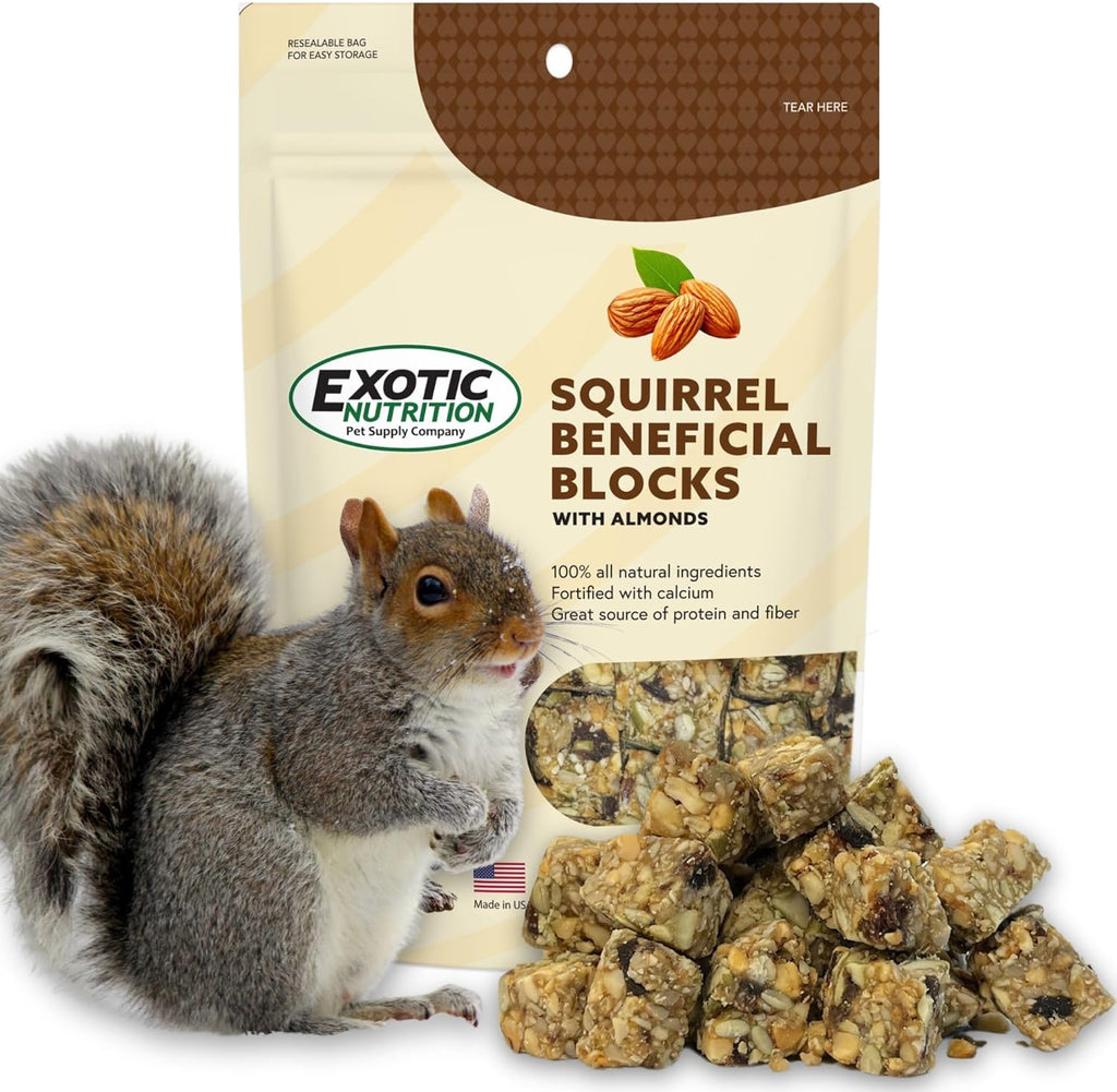 Exotic Nutrition Squirrel Beneficial Blocks front view packaging for small mammal food.