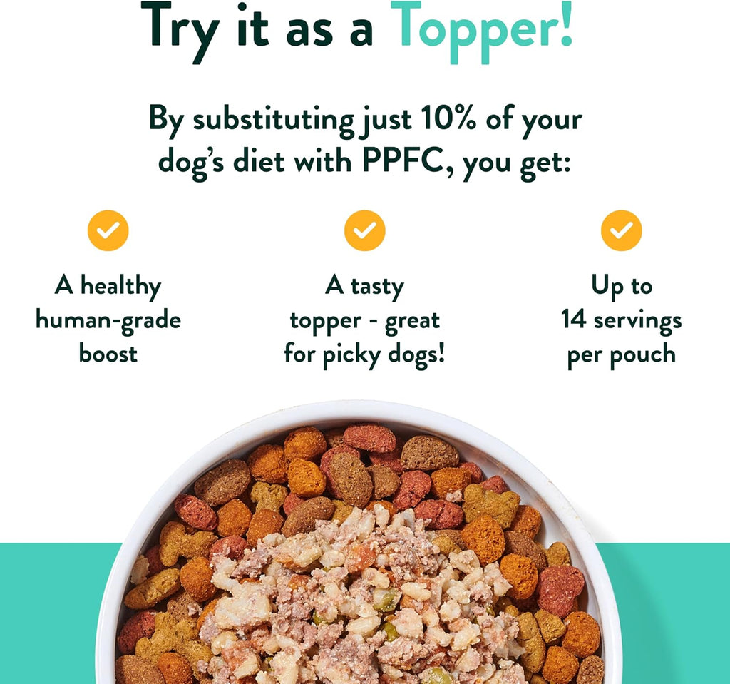 Homestyle dog food meal topper in a bowl