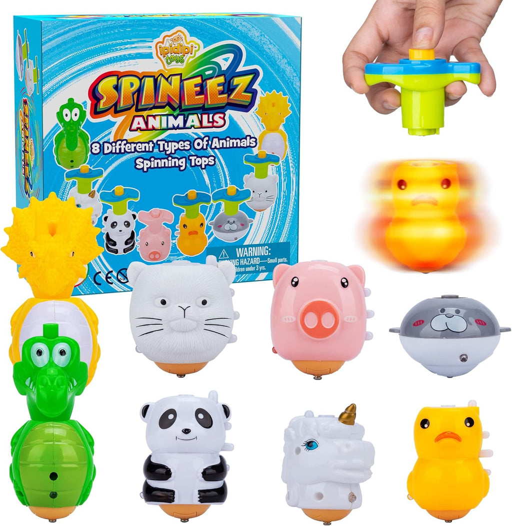 Ipidipi Toys Spineez animal light up spinning tops 8 pack front view