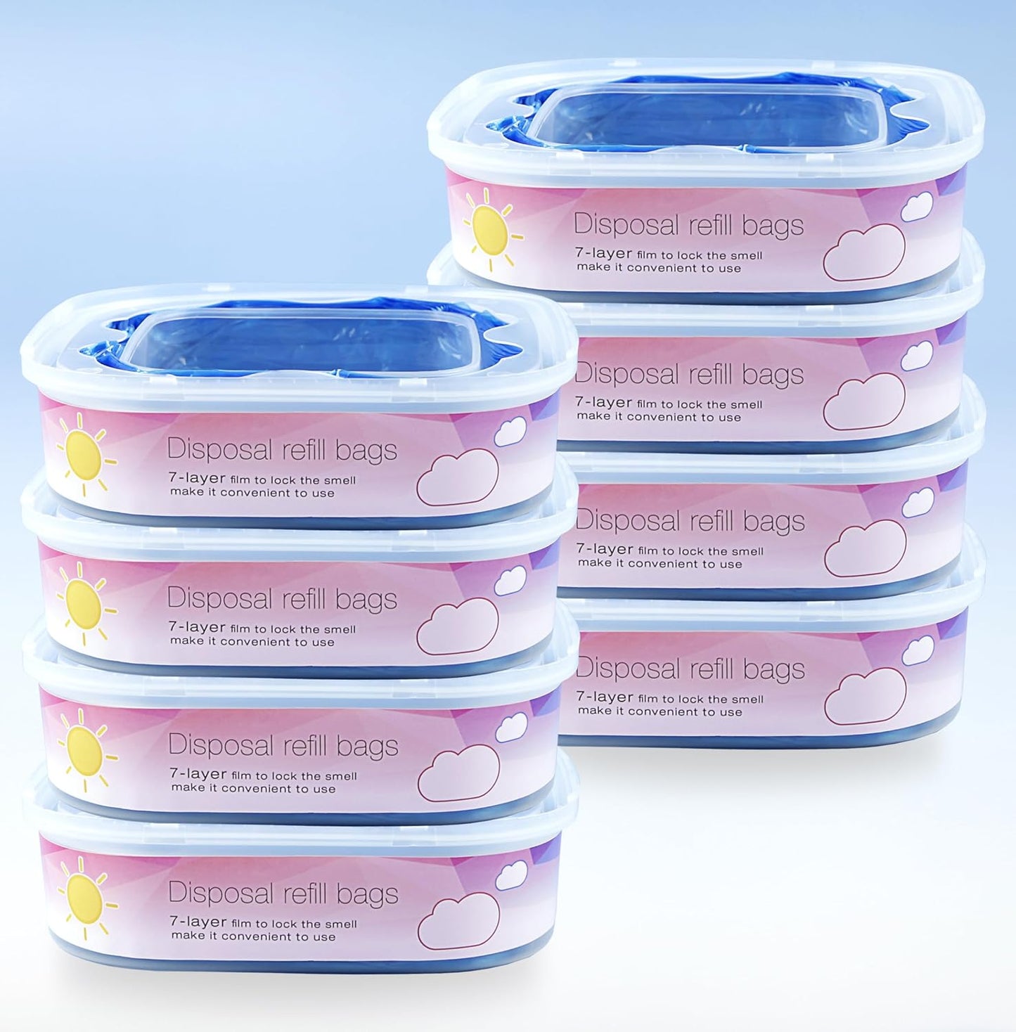 KMKMVV 8 Pack Jumbo Diaper Pail Refills front view