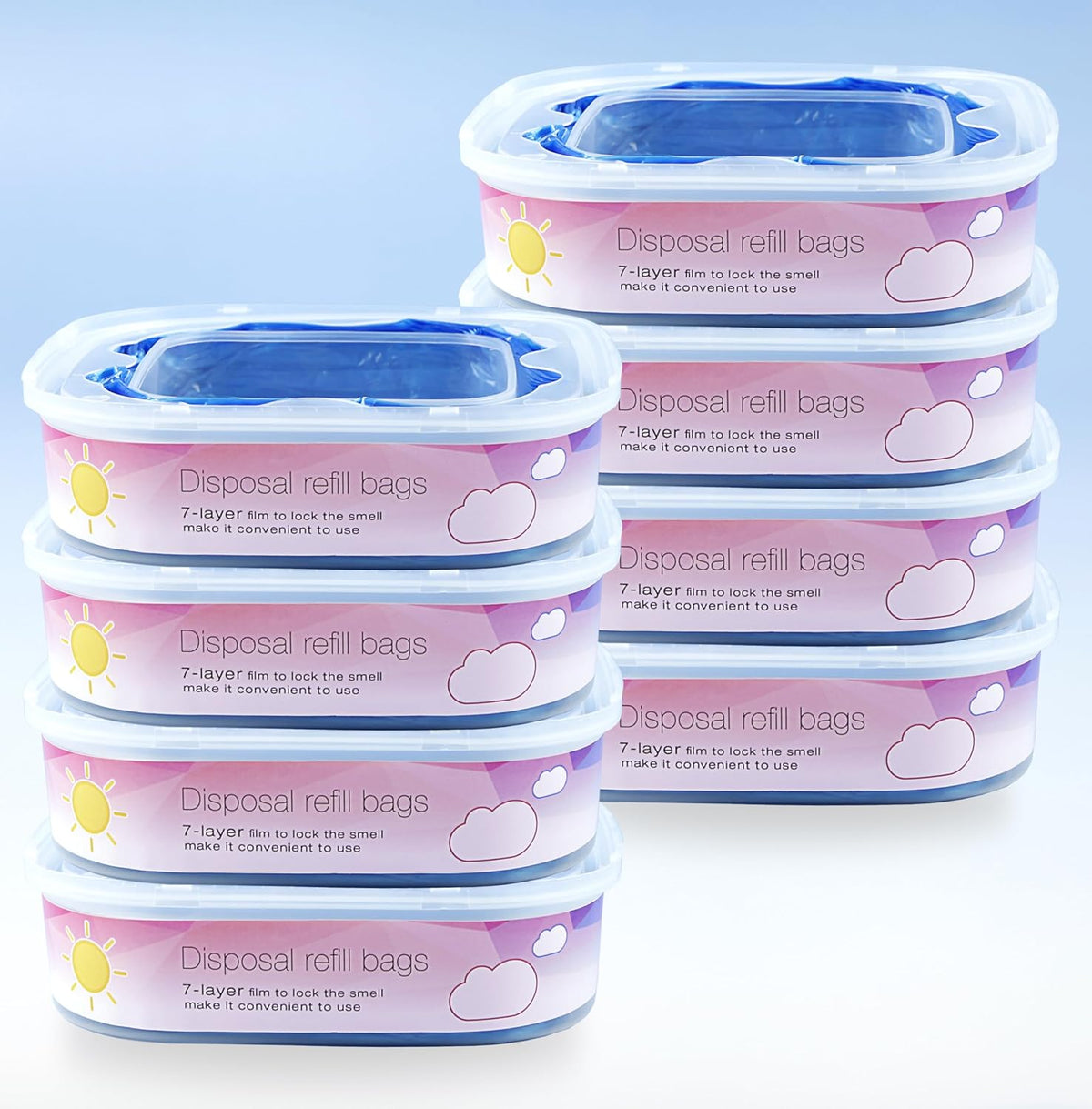 KMKMVV 8 pack jumbo diaper pail refills front view