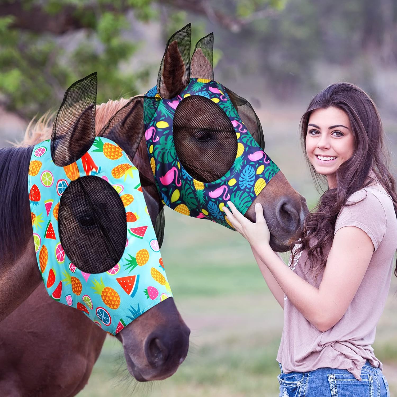 Weewooday 2 Pieces Horse Fly Masks for Horses Soft Fly Masks for Ears Smooth and Elasticity Mask with UV Protection(Tribal Grid Patterns,L) - Image 10