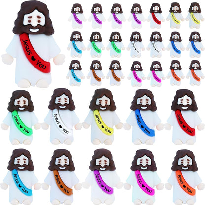 ILHSTY mini rubber Jesus figures 32 pieces bulk pack front view showcasing colorful sashes