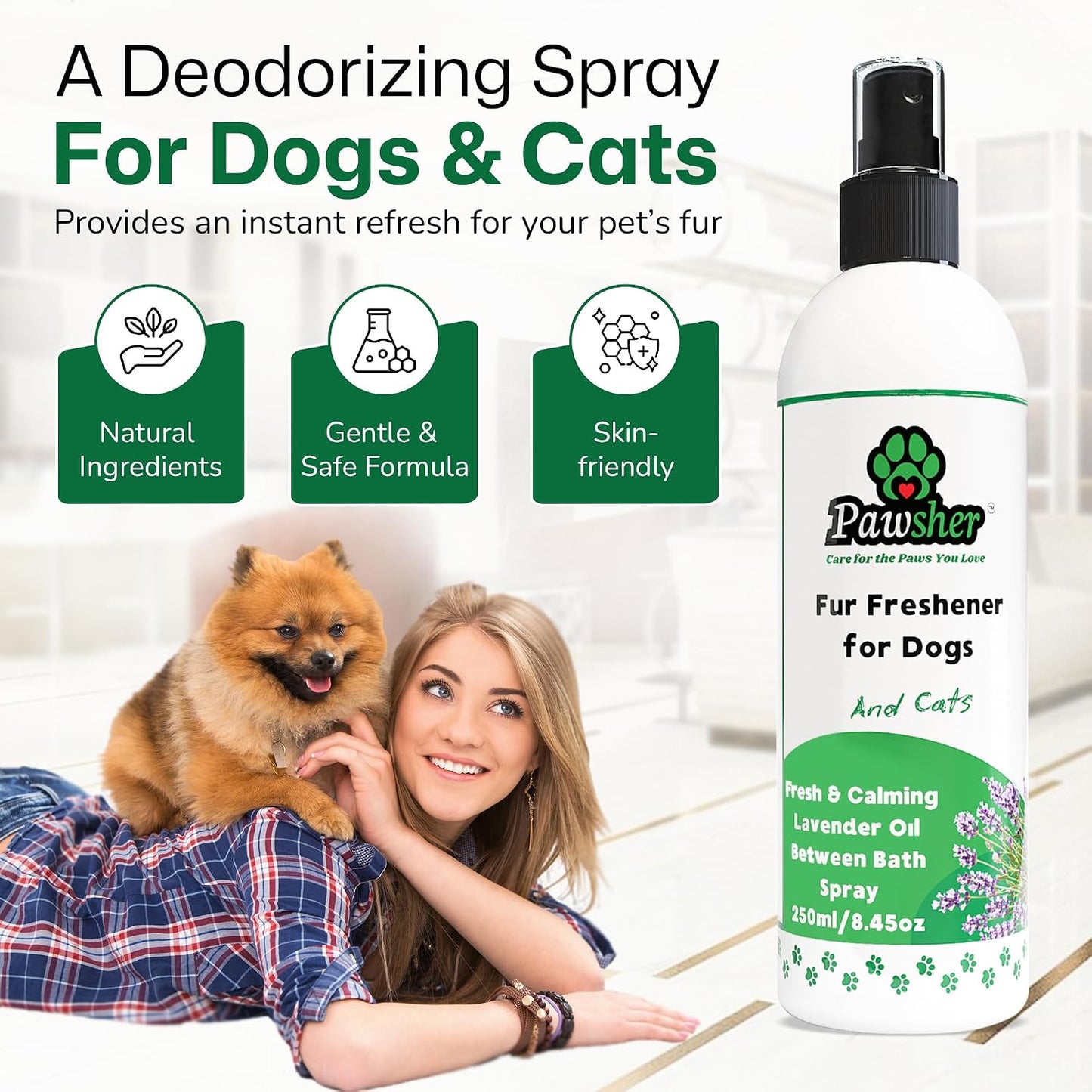 Premium imported Pawsher dog and cat fur freshener spray bottle