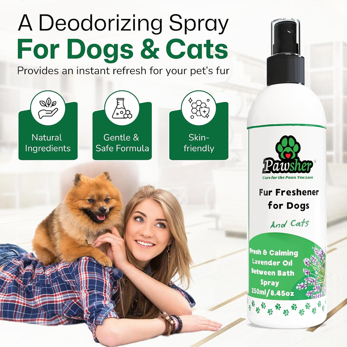 Premium imported Pawsher dog and cat fur freshener spray bottle