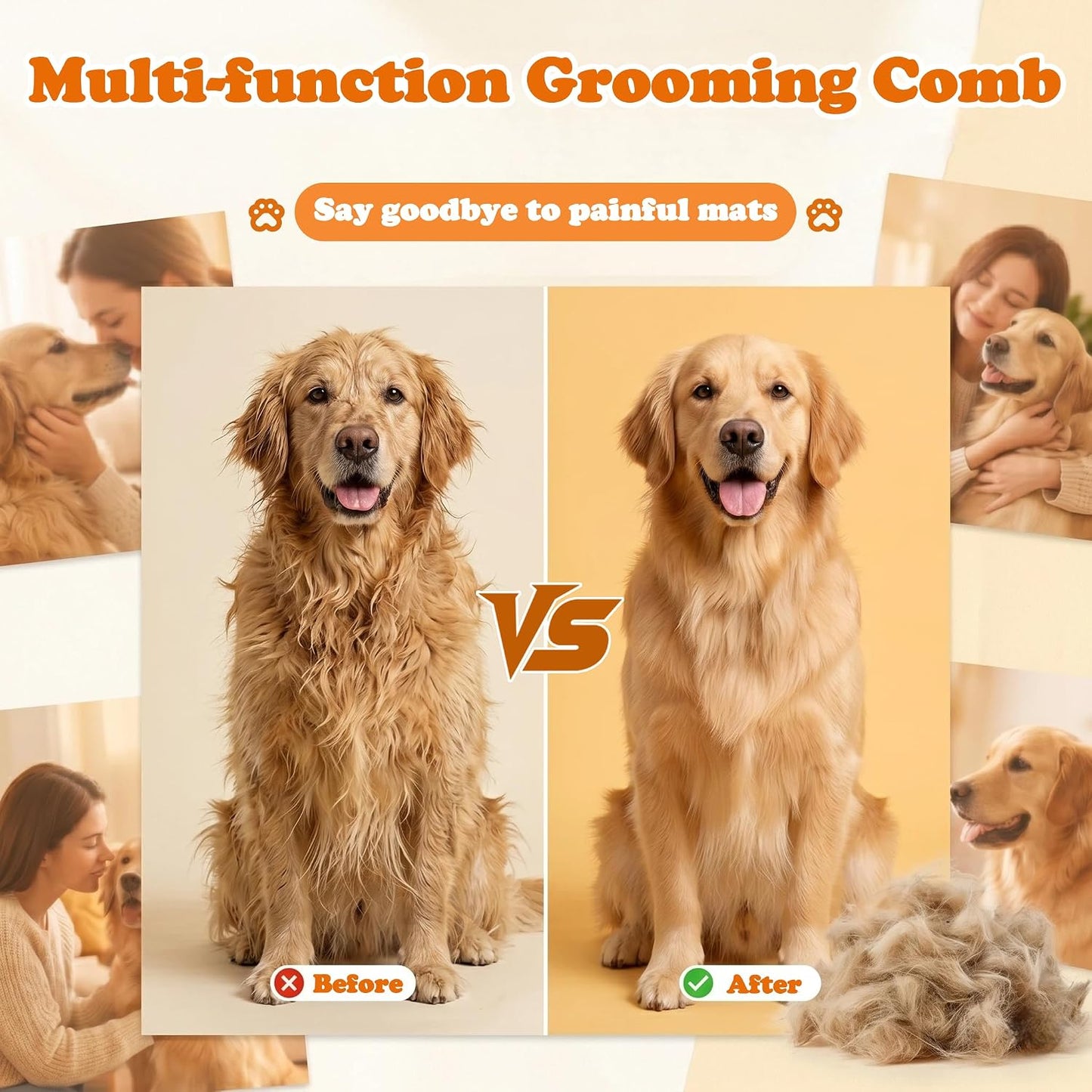 White pet grooming tool with an ergonomic non-slip handle being used on a dog.