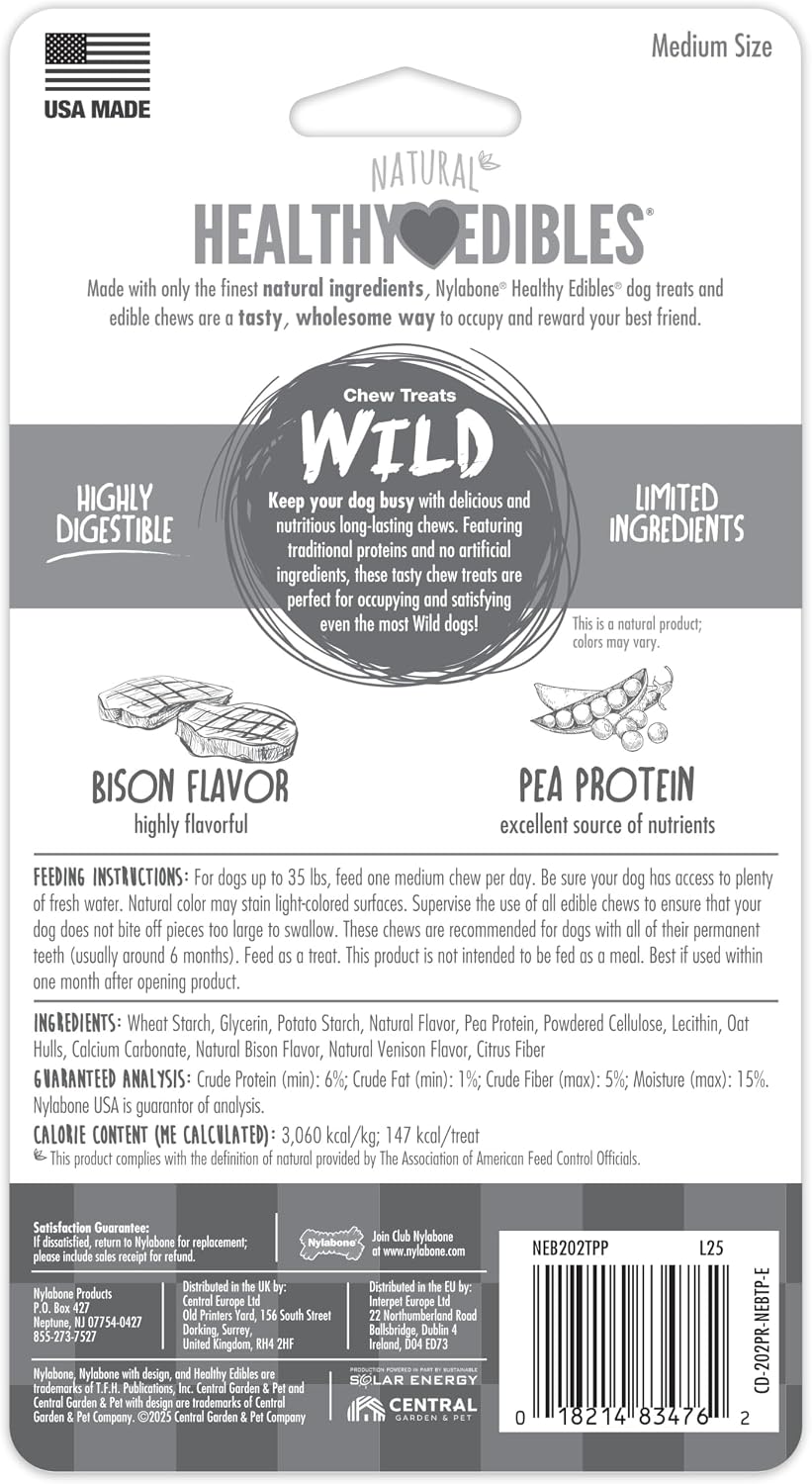 Nylabone healthy edibles bison chew bones back panel instructions