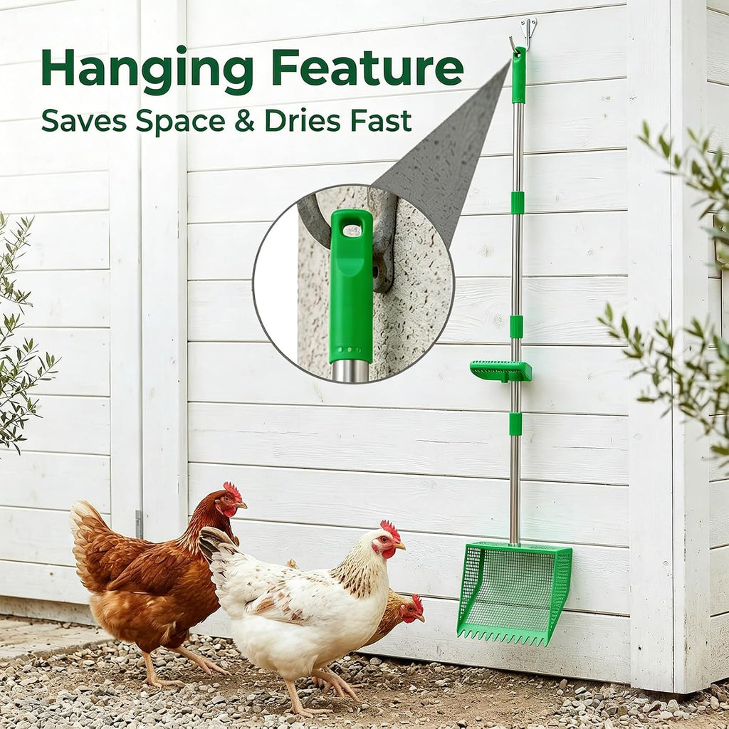 Stainless steel sand sifting litter shovel head with green accents