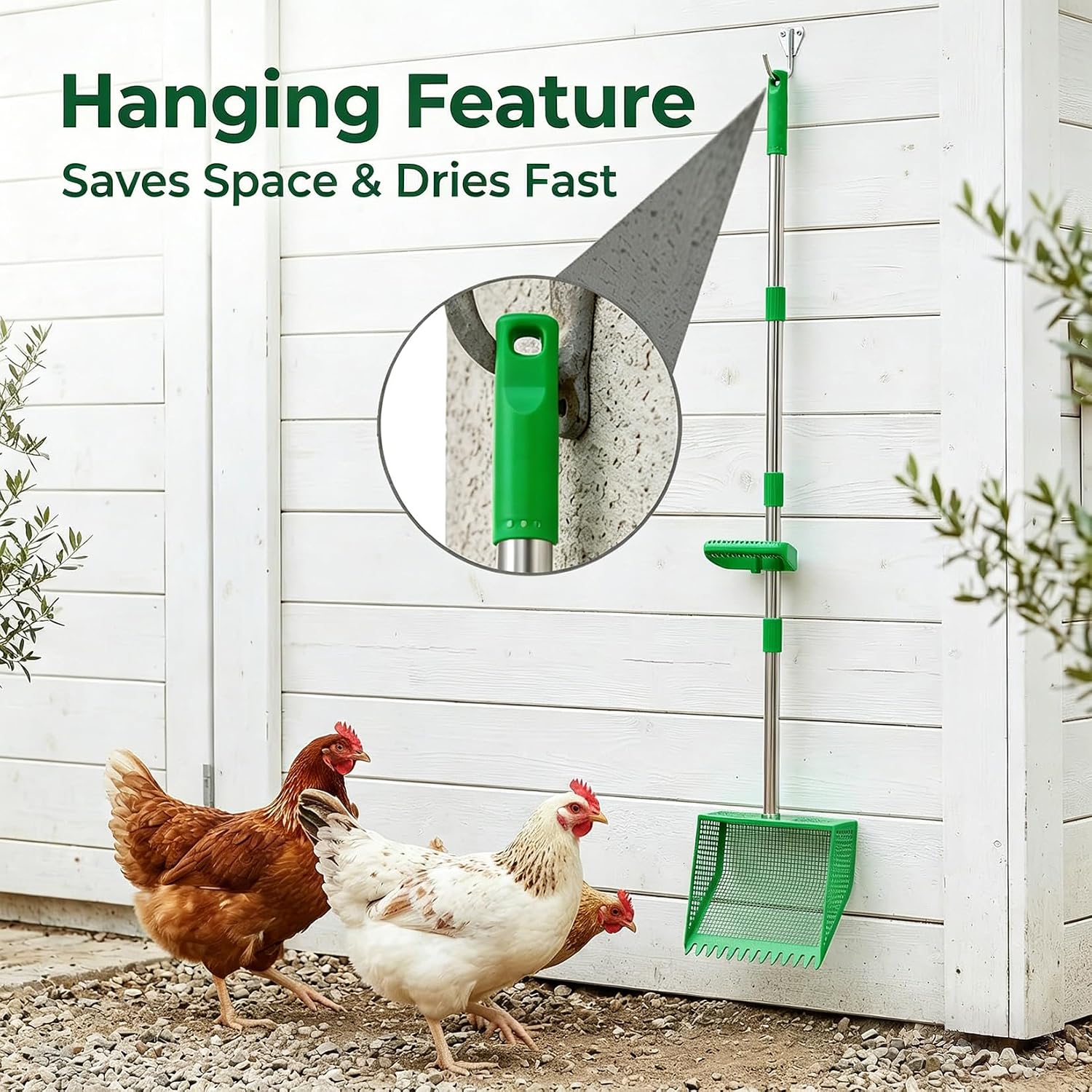 Stainless steel sand sifting litter shovel head with green accents