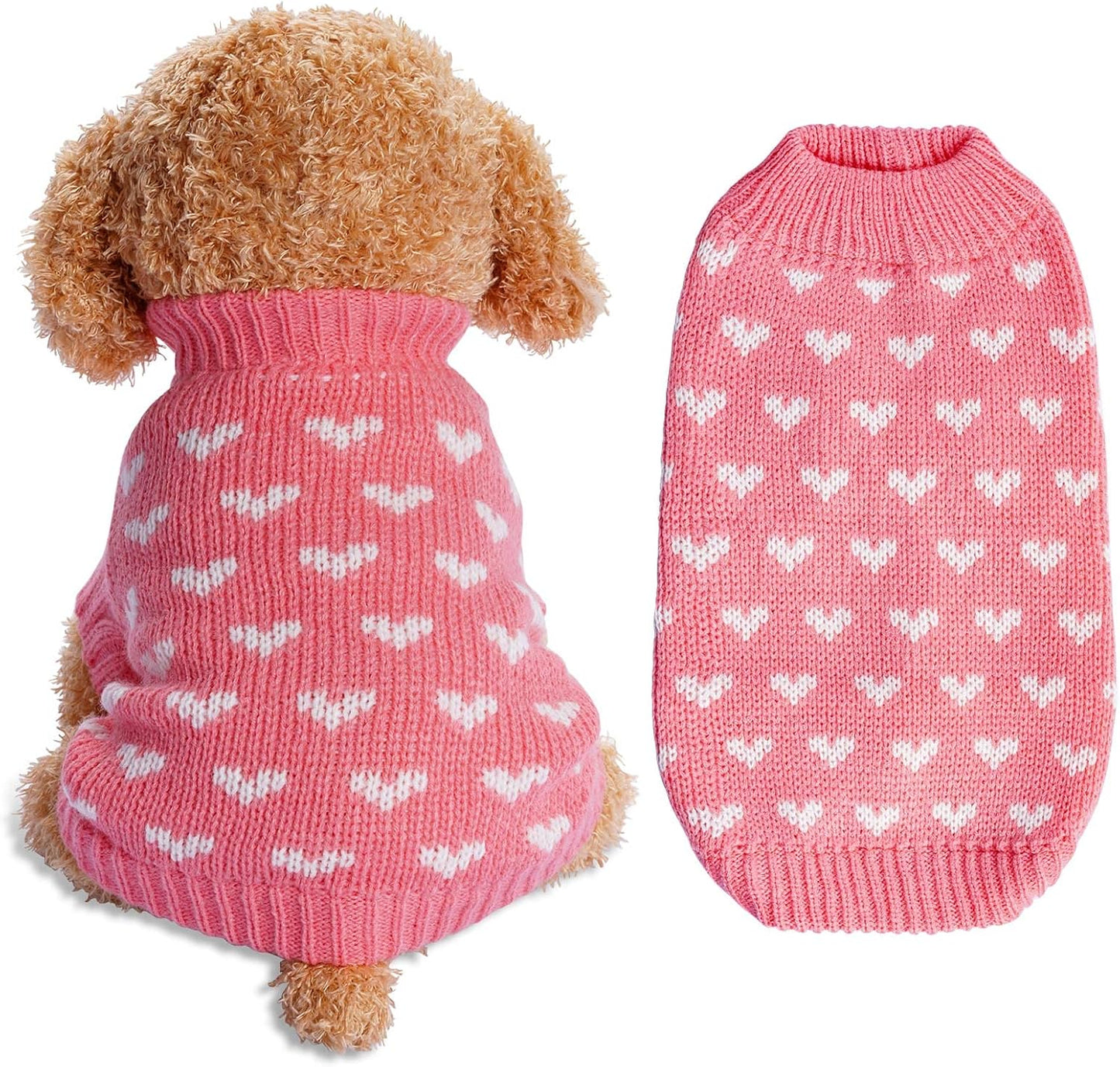 Dxhycc dog knitted sweater pink front view cozy puppy holiday clothes