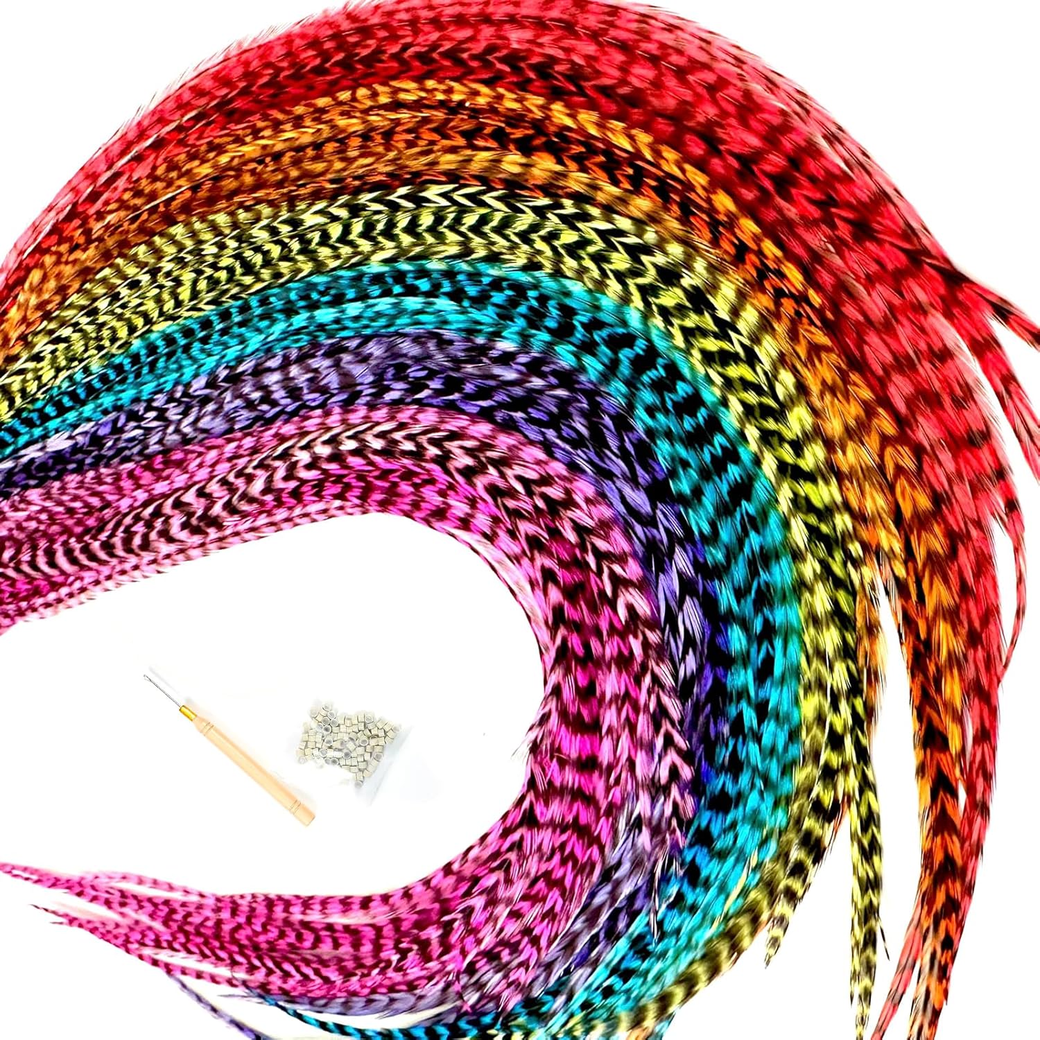 Aosome feather hair extensions kit with 50 colorful strands
