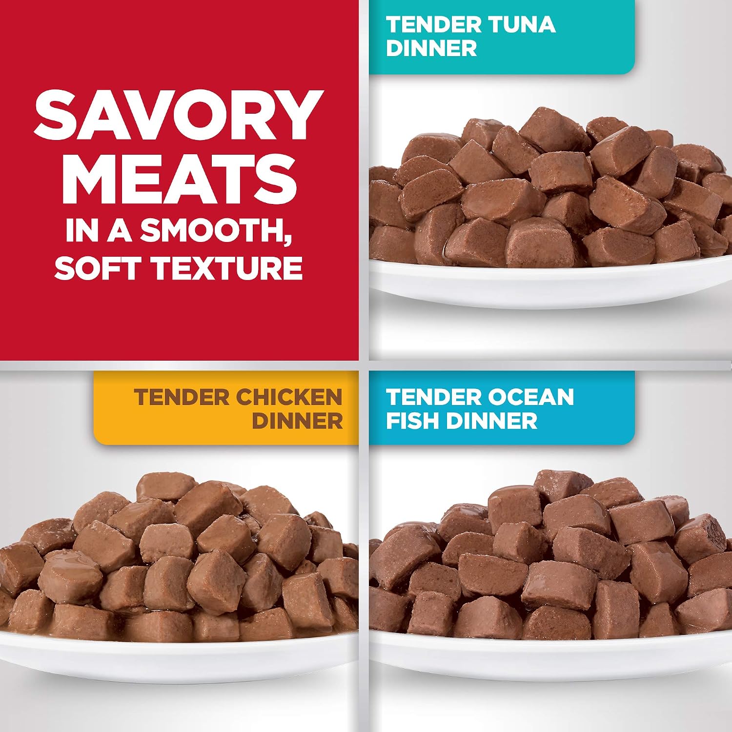 Variety pack of tender chicken tuna and ocean fish dinners for cats aged one to six.