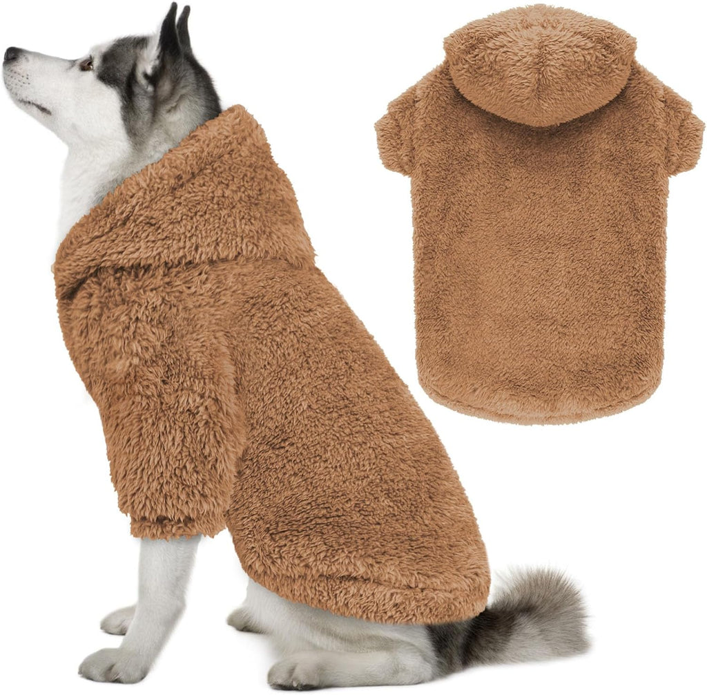 Rear view of the solid grey large breed pet hoodie illustrating full back coverage and length.