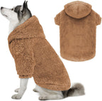 Rear view of the solid grey large breed pet hoodie illustrating full back coverage and length.
