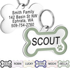 GoTags stainless steel pet ID bone tag sage regular front view showing enamel paw design