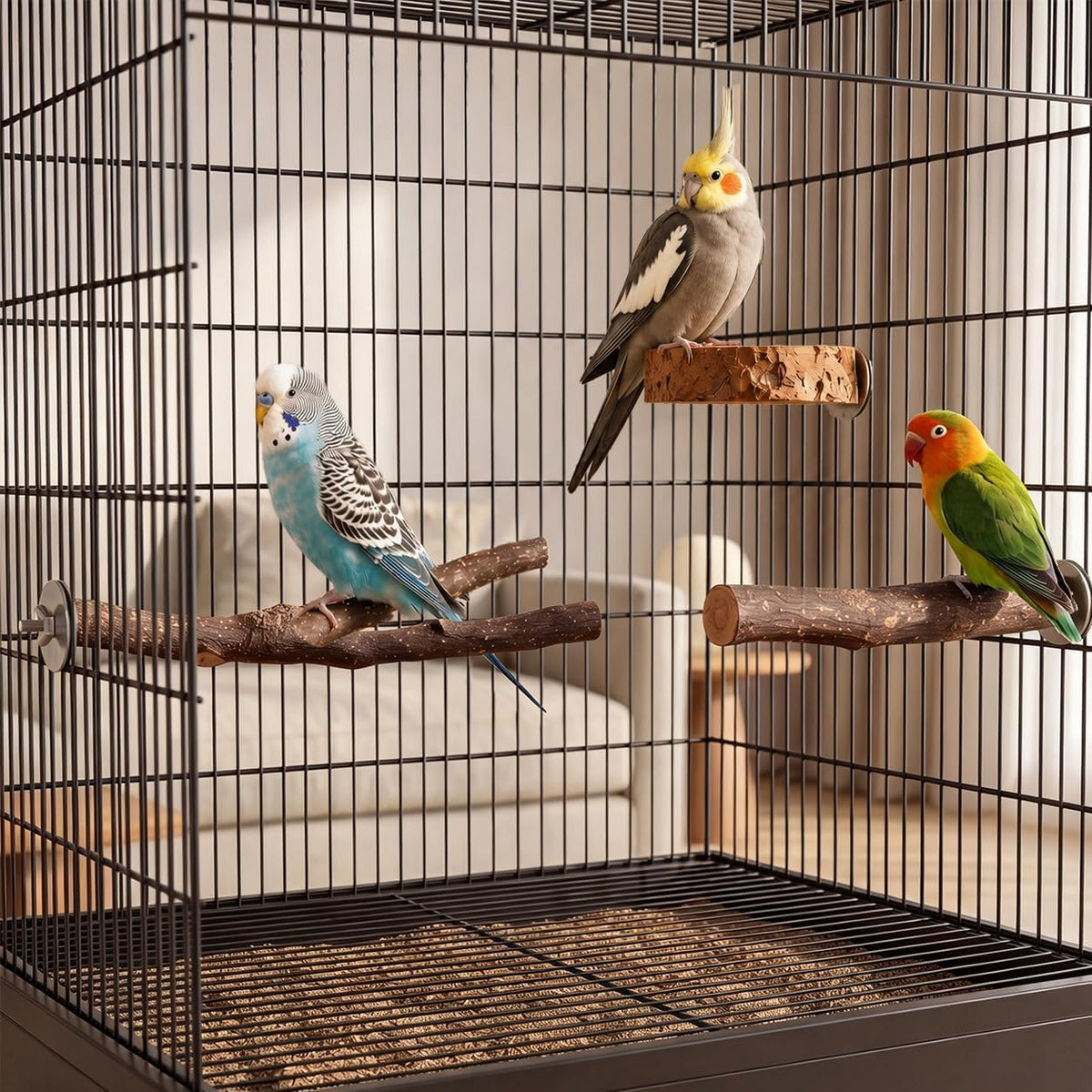 8PCS Bird Perches Set Natural Apple Wood Bird Cage Accessories Wooden Parrot Stand Hardwood Branches for Parakeets, Budgies, Cockatiels Small Bird Habitat Gym, Climbing Stand & Safe Chew Toys - Image 2
