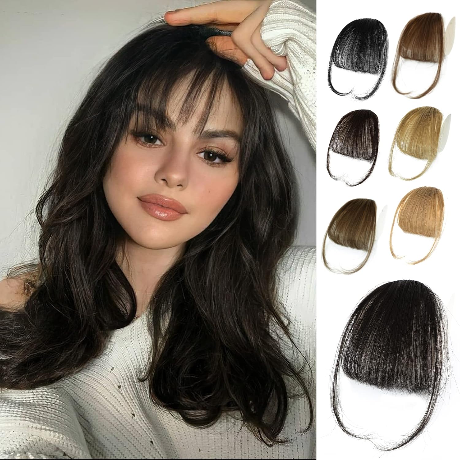 NAYOO clip in bangs human hair extension front view on model